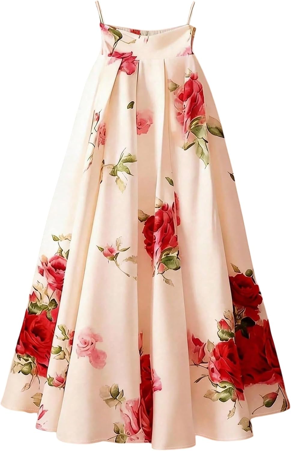 GORGLITTER Women's Long Floral Elegant Skirt Pleated Elastic High Waisted A Line Long Skirts Vacation Summer Date Tea Party
