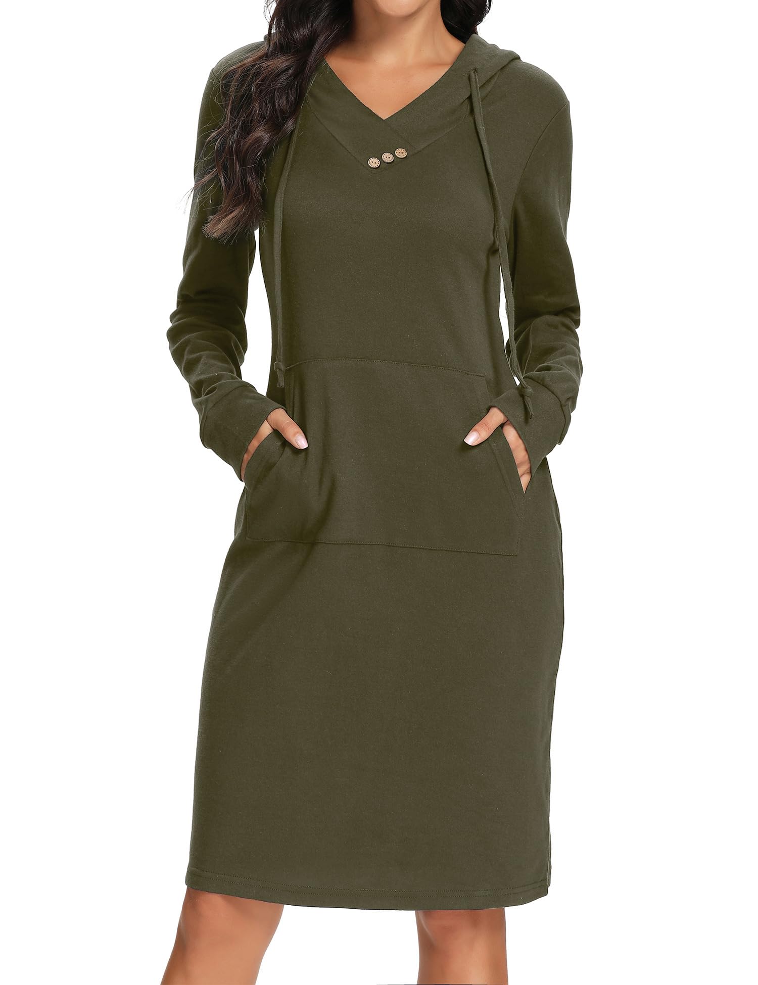 Kimmery Long Sleeve Dress for Women Lightweight Kangaroo Pocket Hoodie Dress Fall Sweatshirts for Women