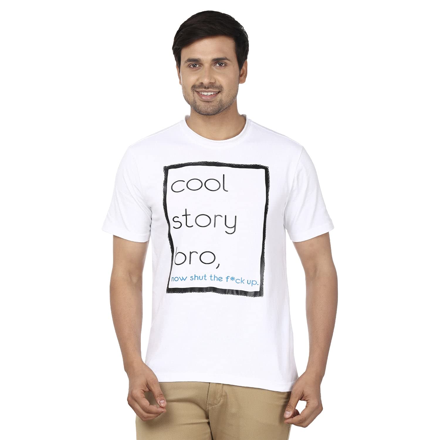 MerlinMen's Cool Story bro Printed Cotton Half Sleeve Round Neck T-Shirt White