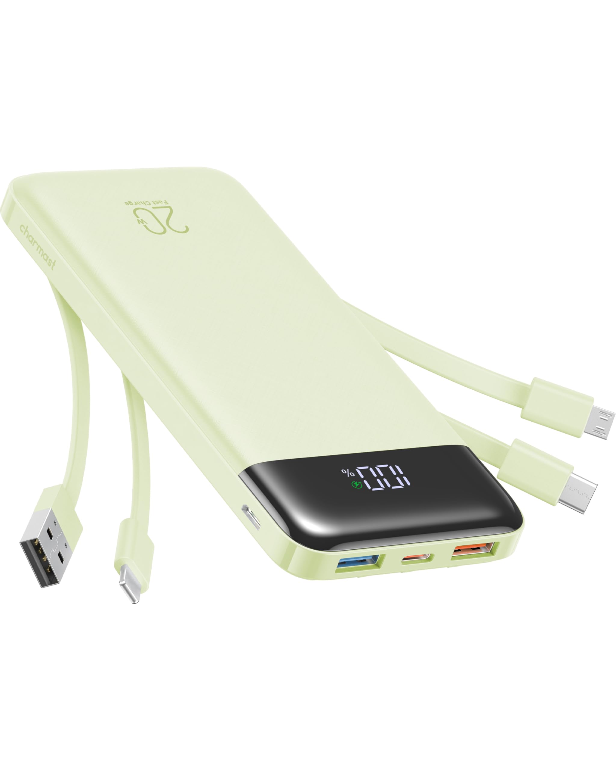 Charmast Power Bank da 20000 mAh con 4 cavi integrati, caricabatterie portatile a ricarica rapida da 22,5 W per iPhone, Android, iPad, non sono necessari cavi aggiuntivi per viaggi, lavoro, emergenze