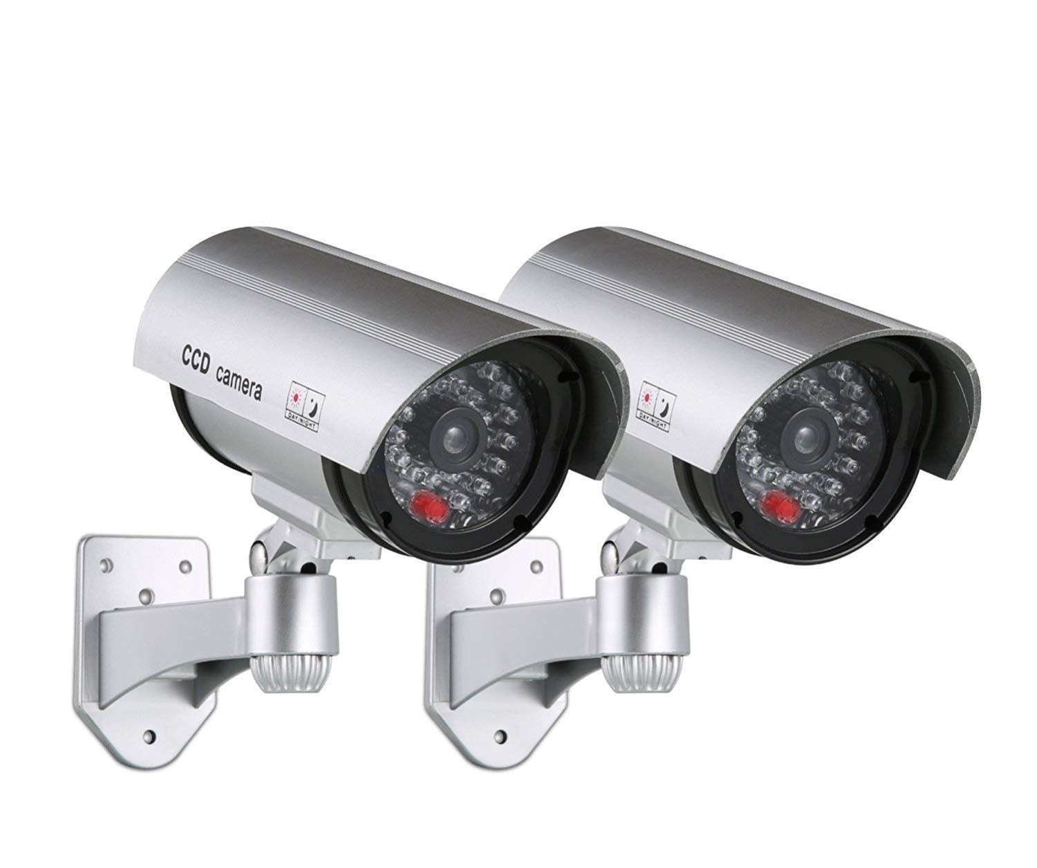 SONIQE Fake Camera 2 pcs Dummy Security Camera, Fake Bullet CCTV Surveillance System with Realistic Look Recording LEDs + Bonus Warning Sticker - Indoor/Outdoor Use, for Homes & Business