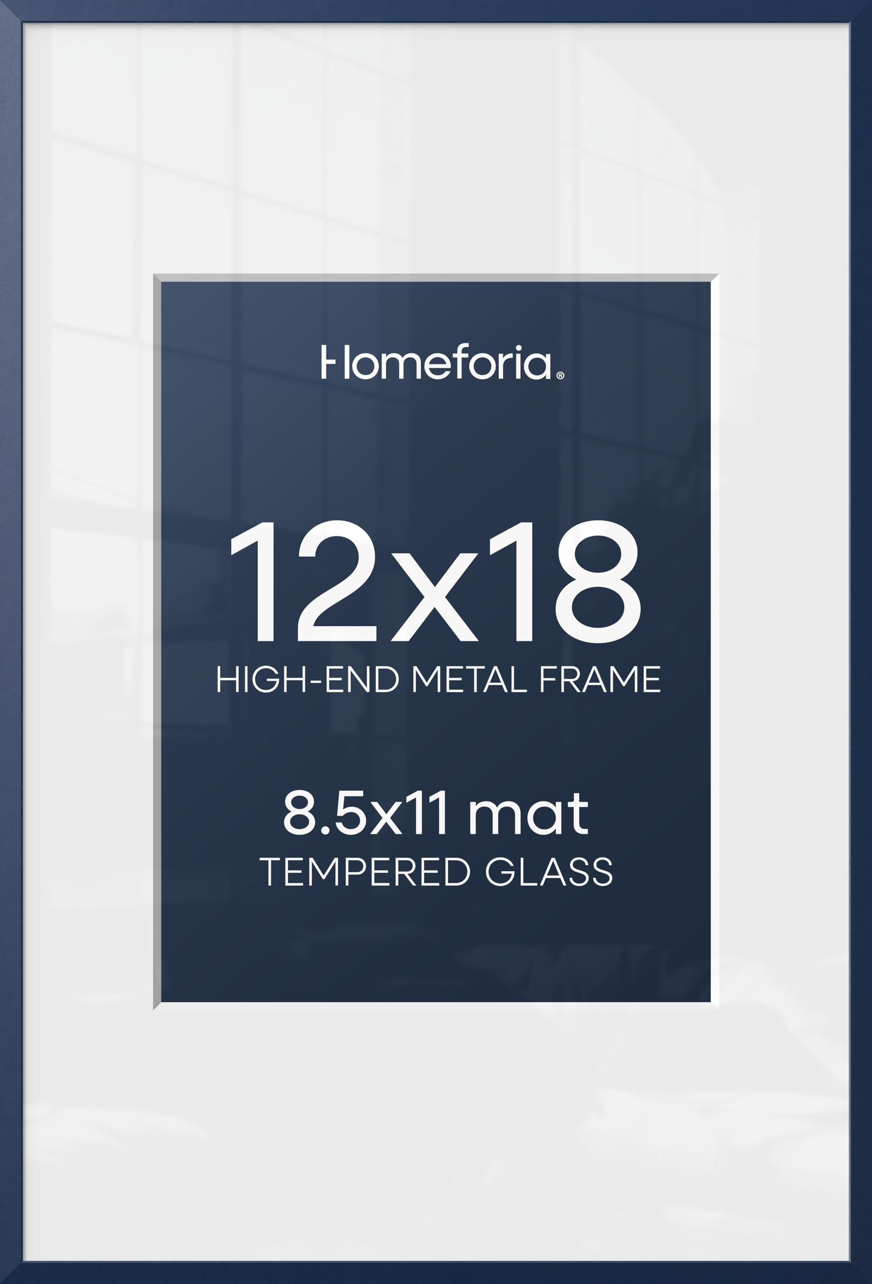 Homeforia 12x18 Blue Picture Frame, High-End Metal, 8.5x11 Mat, Glass | High End Aluminum, Tempered Glass, Acid-Free 8.5x11 Removable Mat, 12x18 in Edge-to-Edge Display 18x12, Wall Kit, Set Of 2