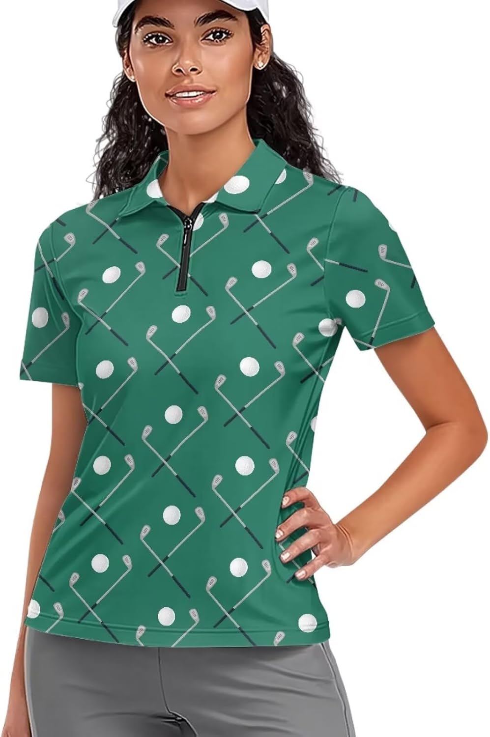 Women's Golf Shirts Short Sleeve Half Zip Up V Neck Tennis Shirt Collared Athletic Golf T Shirts Quick Dry