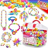 FUNZBO Snap Pop Beads for Girls Toys - Kids Jewelry Making Kit Pop-Bead Art and Craft Kits DIY Bracelets Necklace Hairband and Rings Toy for Age 3 4 5 6 7 8 Year Old Girl (Large)