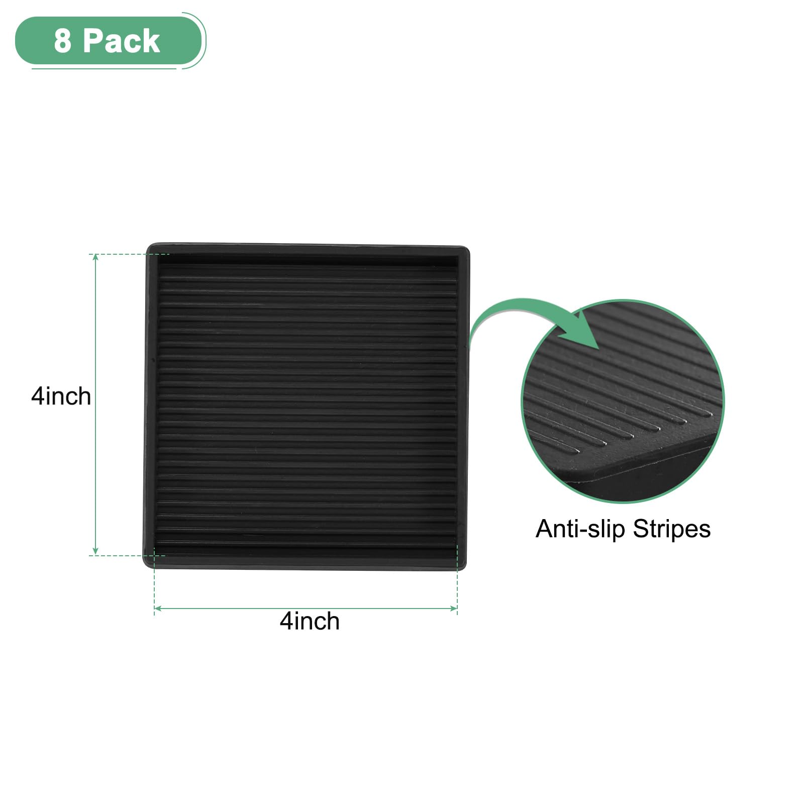 M METERXITY 8-Pack Furniture Coasters Cups, 4" Square Rubber Anti Slide Floor Protector Pads for Sofa Chair/Piano Stopper - Image 2