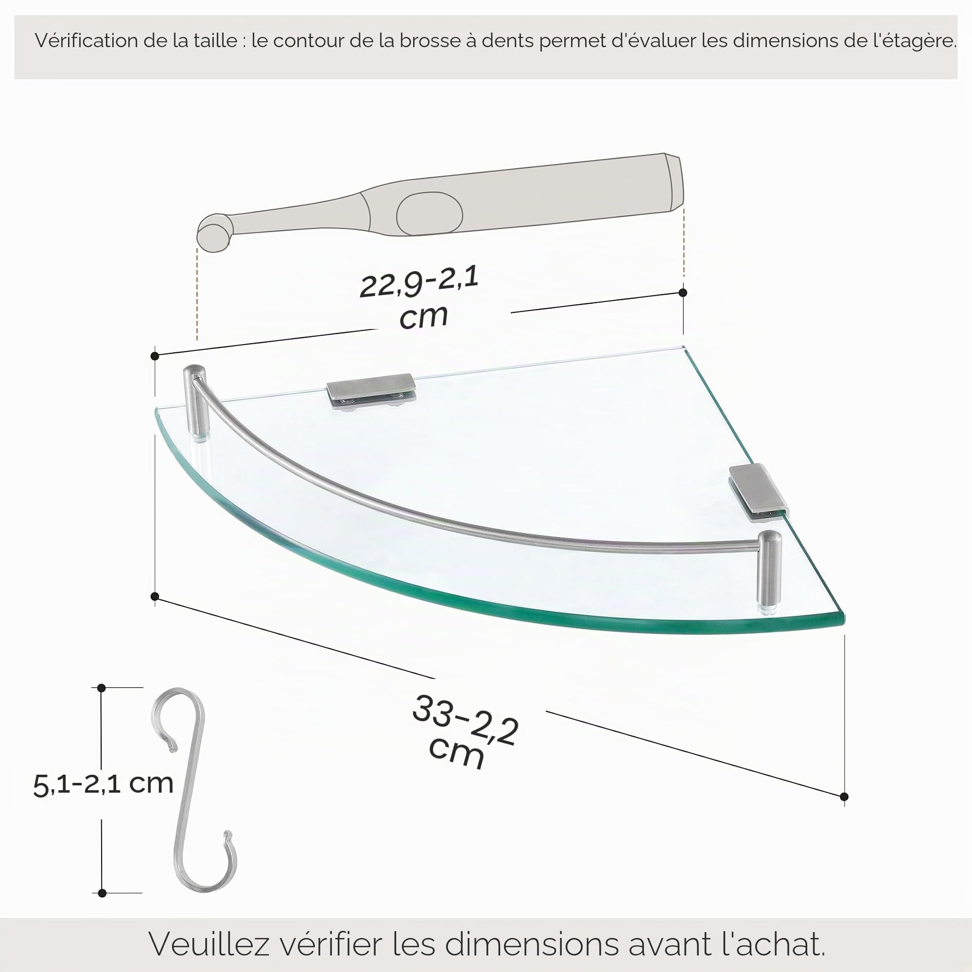 KES Étagère en Verre Étagère de Salle de Bain Murale Verre Trempé Tablette Douche d'angle Acier Inoxydable SUS304 Brossé, BGS2101A-2