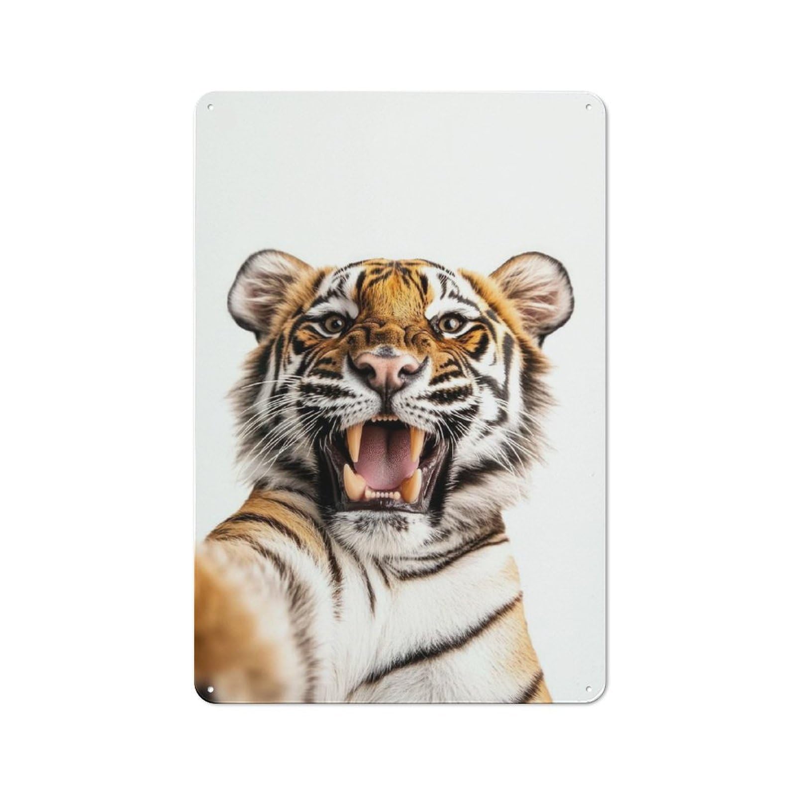 Junmoney Tiger Selfie Rustic Metal Wall Decor 30X20cm, Country Metal Sign For Kitchen, Cottage, Porch Or Garden Room