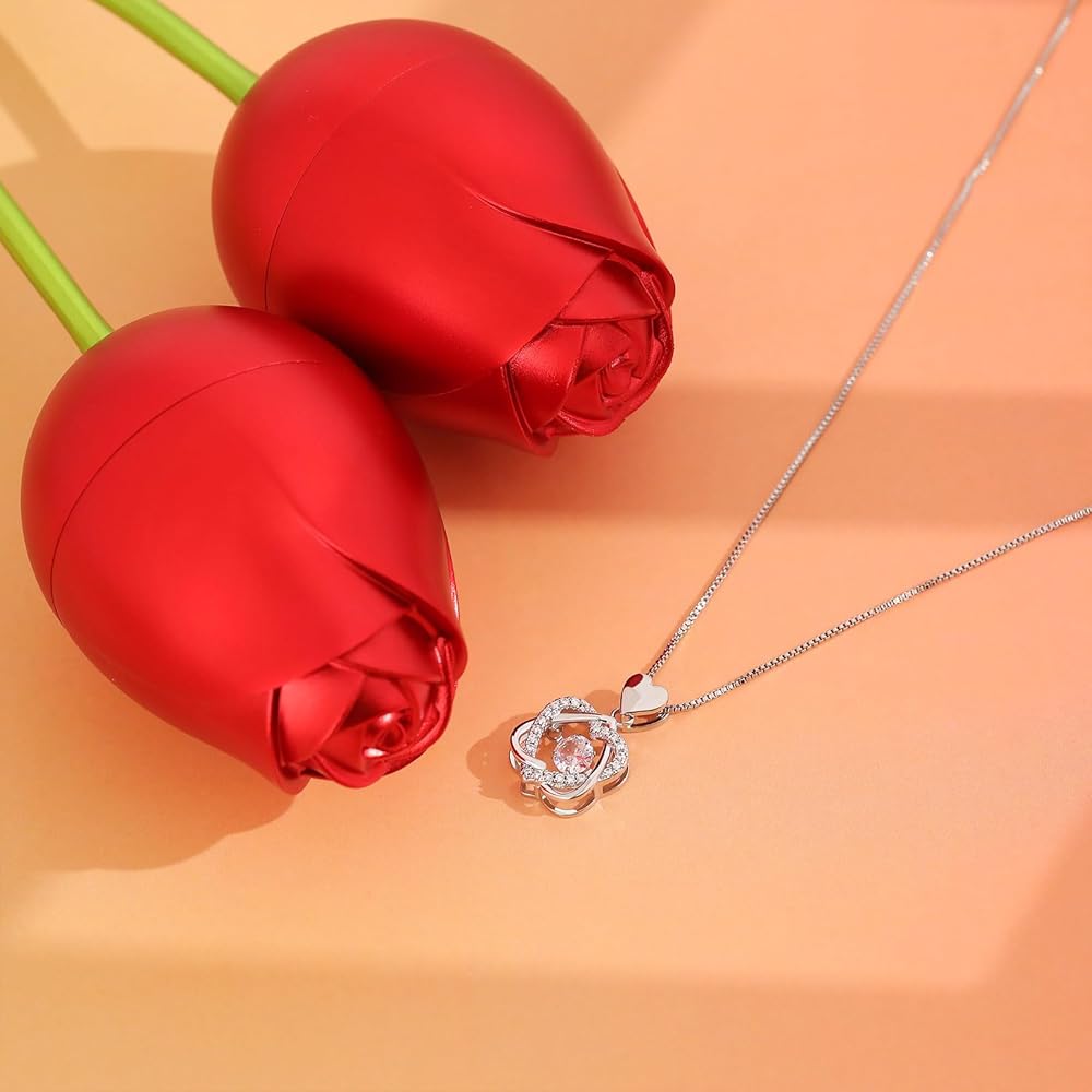 Amazon | [Drawelry] バラ ダブルハート ジルコニア ネックレス 内蔵