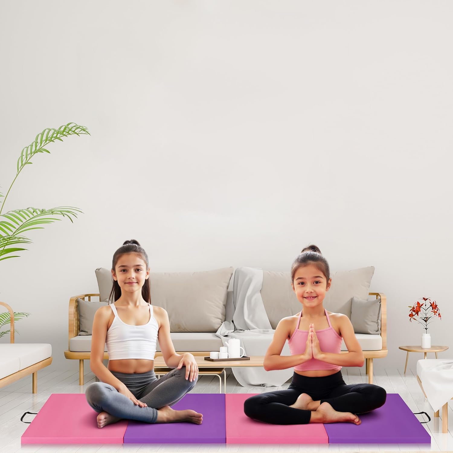 Faltbare Turnmatte 183 x 61 cm, 4/5-teilig – 3,3–5 cm dick, rutschfest & wasserabweisend, Vinyl-Oberfläche, mit Tragegriffen, für Tumbling, Yoga, Pilates & Home Gym
