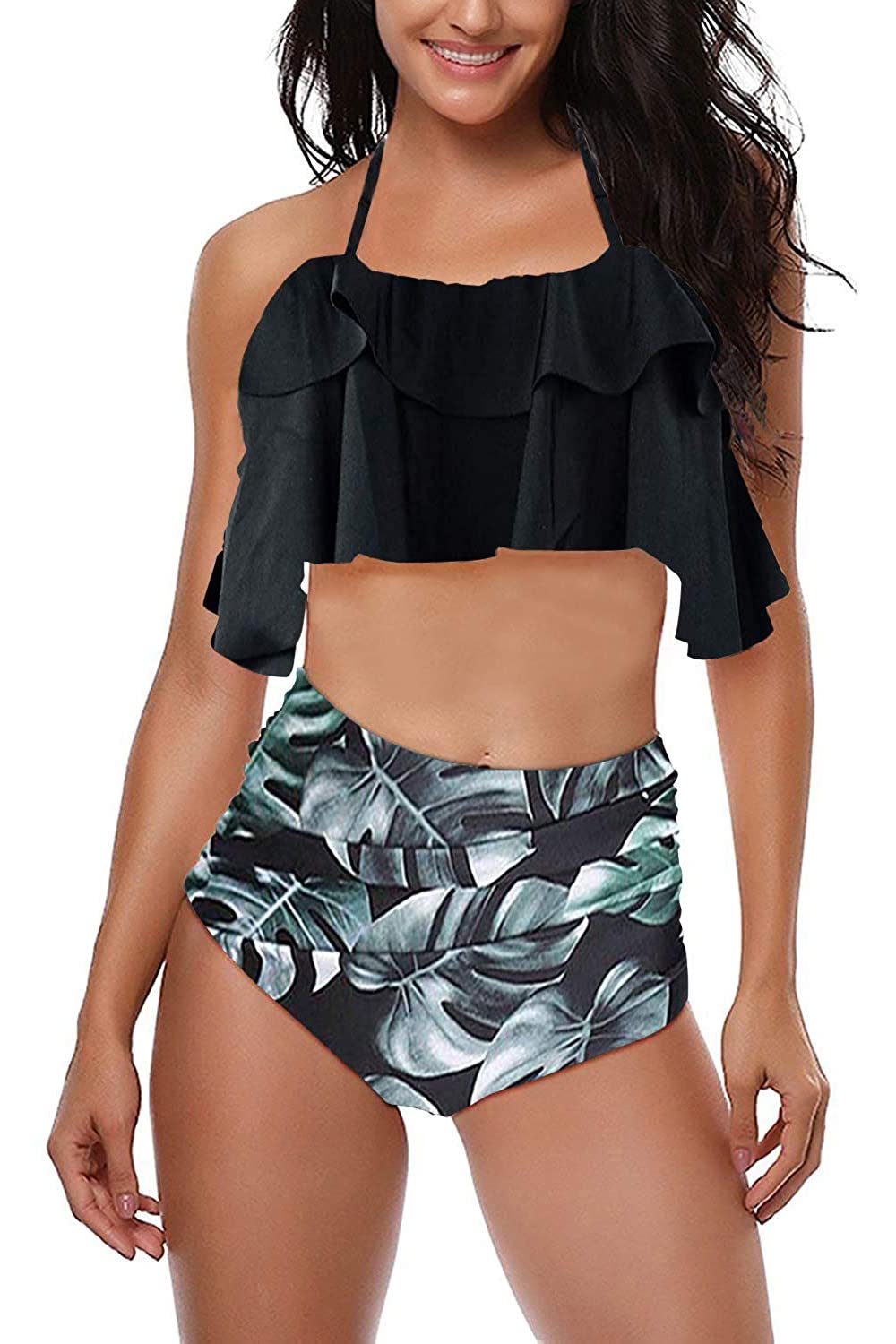 AMAGGIGOSwimsuit for Women High Waisted Halter Vintage Push up Bikini Set Ladies Plus Size 2-Pieces Swimwear (FBA)