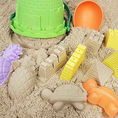 GobiDex Ready Beach Bag,20 Funky Beach Sand Toys Set – Phthalates and BPA Free – Sandbox Toys for Toddlers 36 m+, Green Bucket,Colorful Shovels, Rakes, Watering Can, Molds