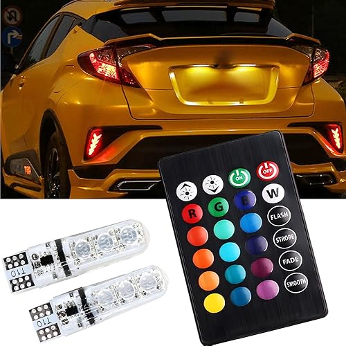 Miniatura 7 de Bombilla LED T10 RGB para automóvil con control remoto W5W 194 168 2825, luz estroboscópica de 16 colores, repuesto de cuña 5050 para mapa interior