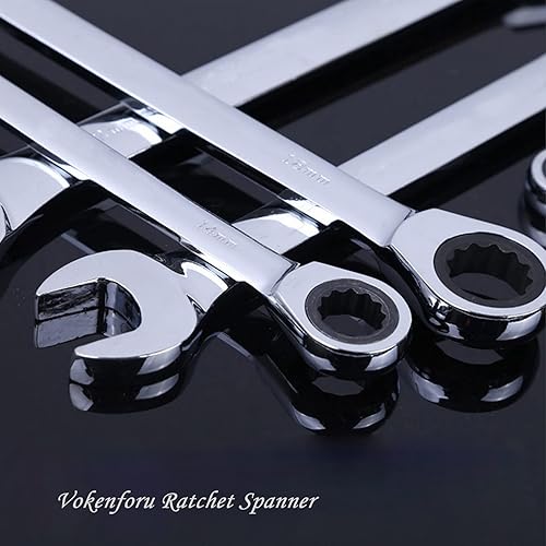 Miniatura 2 de Fxionicon Llave de trinquete de 0.472 in, llave de trinquete combinada de extremo abierto de acero cromado vanadio endurecido métrica