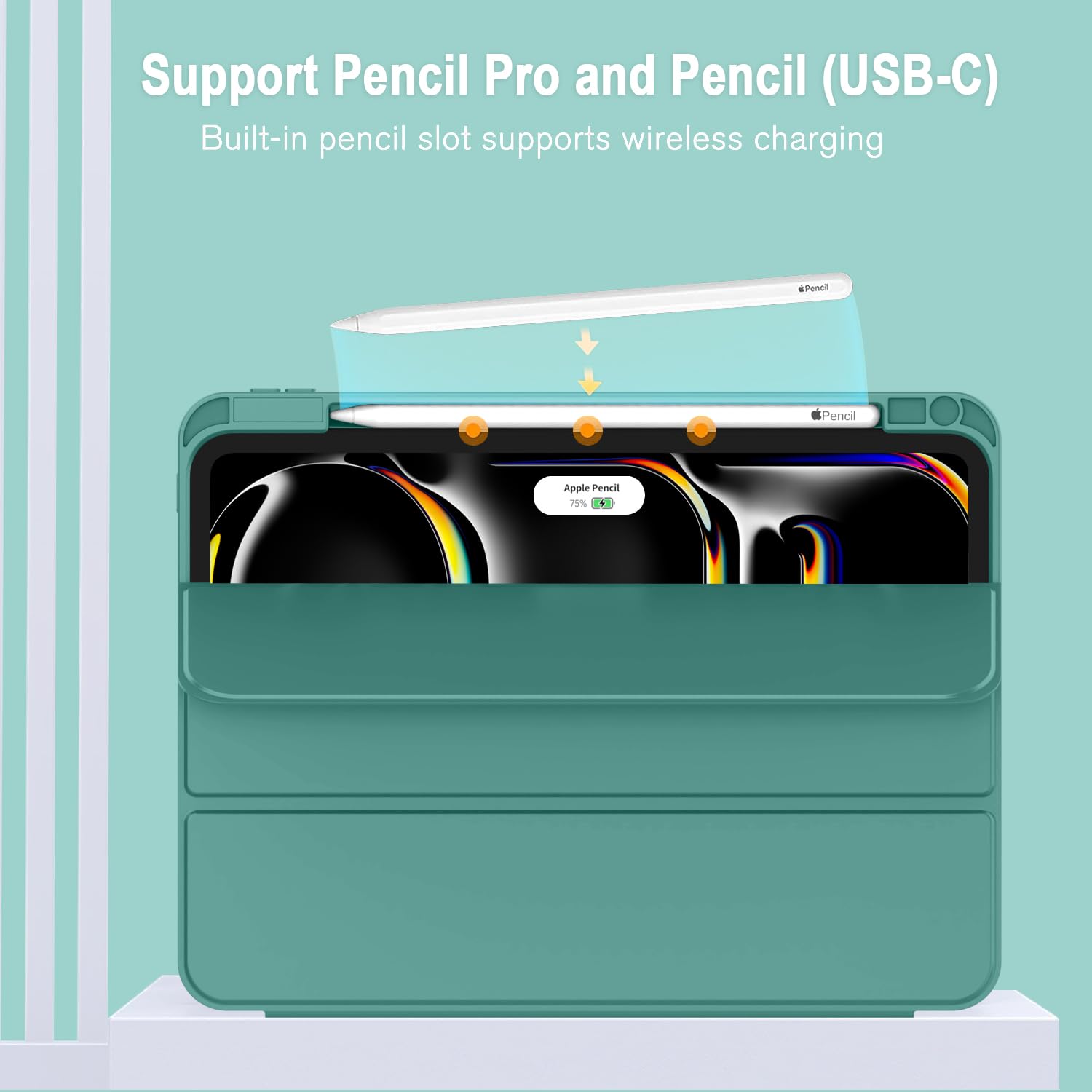 ZryXal New IPad Pro 13 Inch Case M4 (2024 Model, 7th Generation) With Pencil Holder, Smart IPad Case [Support Pencil Pro And Pencil (USB-C)], Support Touch ID And Auto Wake/Sleep (Matcha Green - View #8