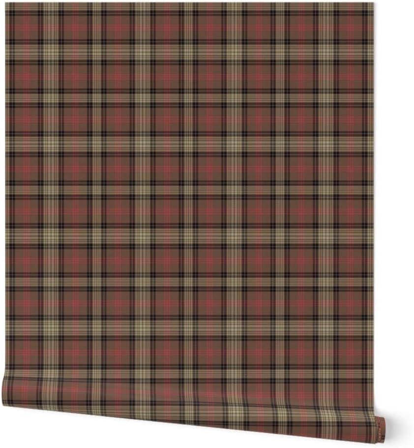 Spoonflower Peel & Stick Wallpaper 3ft x 2ft - Hunting Weathered Tartan Scale Gingerbread Brown Red Plaid Classic Buffalo Check Rustic Farmhouse Custom Removable Wallpaper