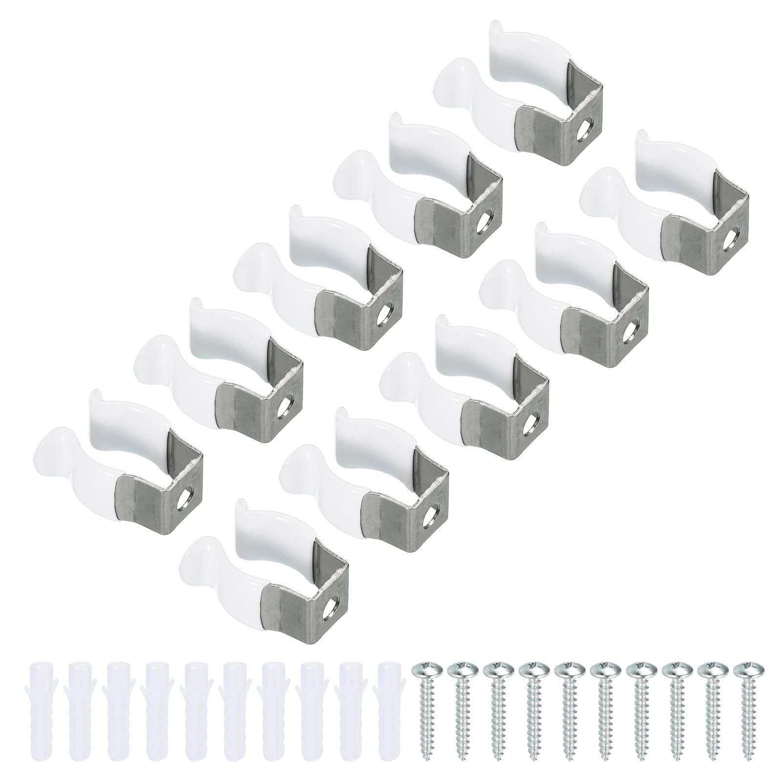 TOP-VIGOR 10Pcs T5 U Clips Holder Bracket for LED Light Bulb Mounting Bracket Support Stainless Steel Fluorescent Tube Holder Screw Pipe Clamps Spring Holder Tool Clips to Prevent Sagging