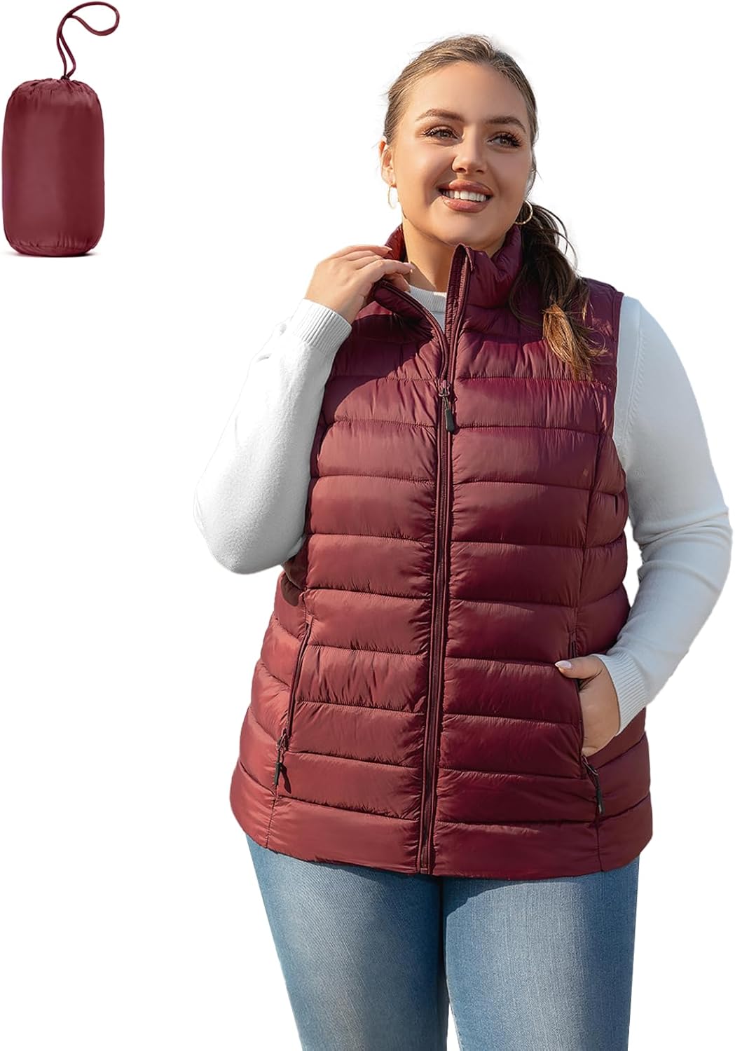 Plus Size Puffer Vest Women 1X-7X Water-Resistant Puffy Winter Vest Packable Lightweight Puffer Vest