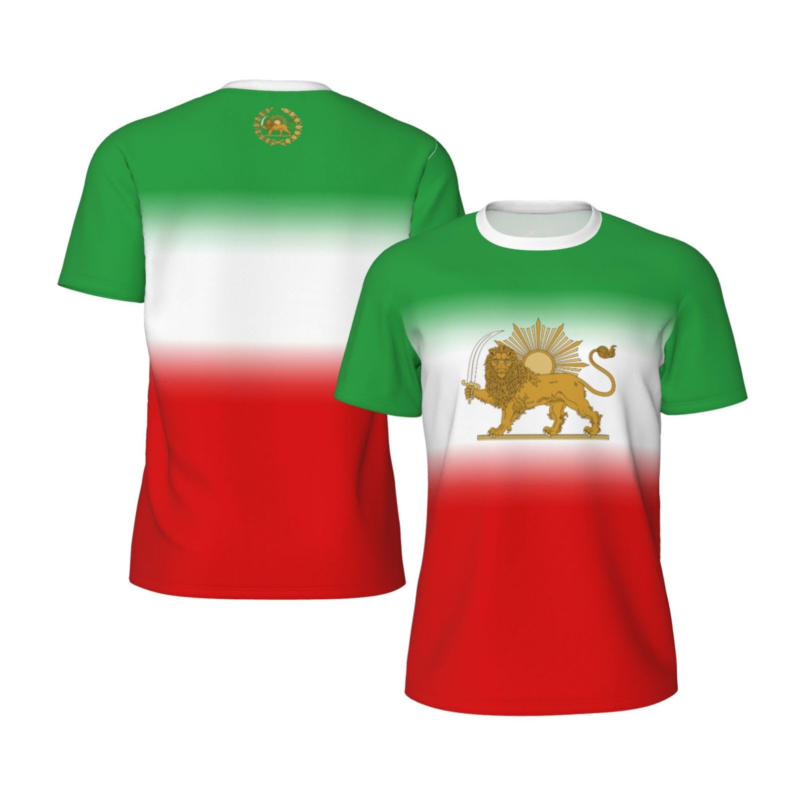DJNGN Jersey Mesh T-Shirt Iran Lion and Sun Flag Gradient Color 3D Print for Running Cycling Soccer Fitness Sports