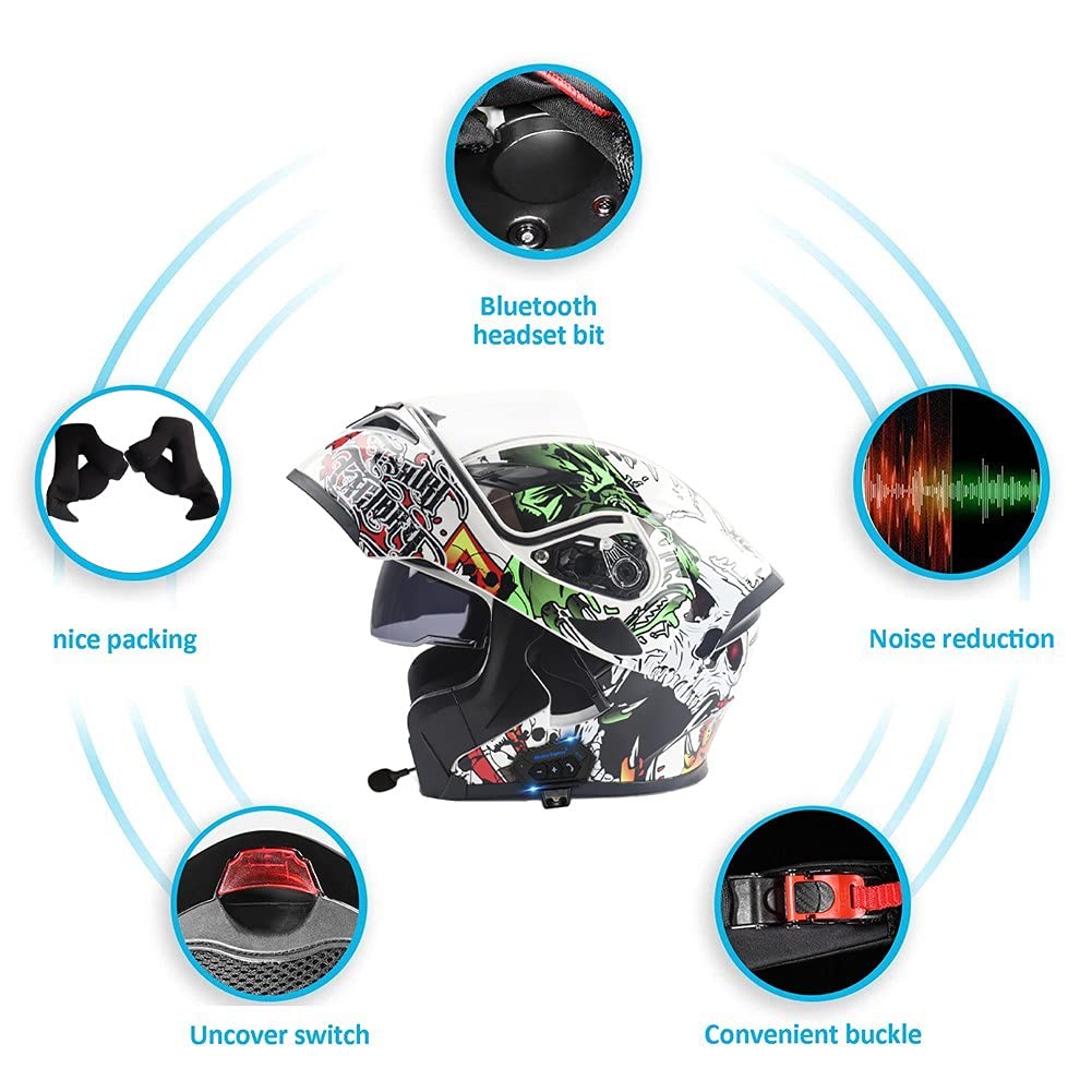 Casco Moto Modular con Doble Anti Niebla Visera,Bluetooth Integrado Casco de Motocicleta con Micrófono Incorporado ECE Homologado Full Face Ligero para Hombres Mujeres 57-64CM