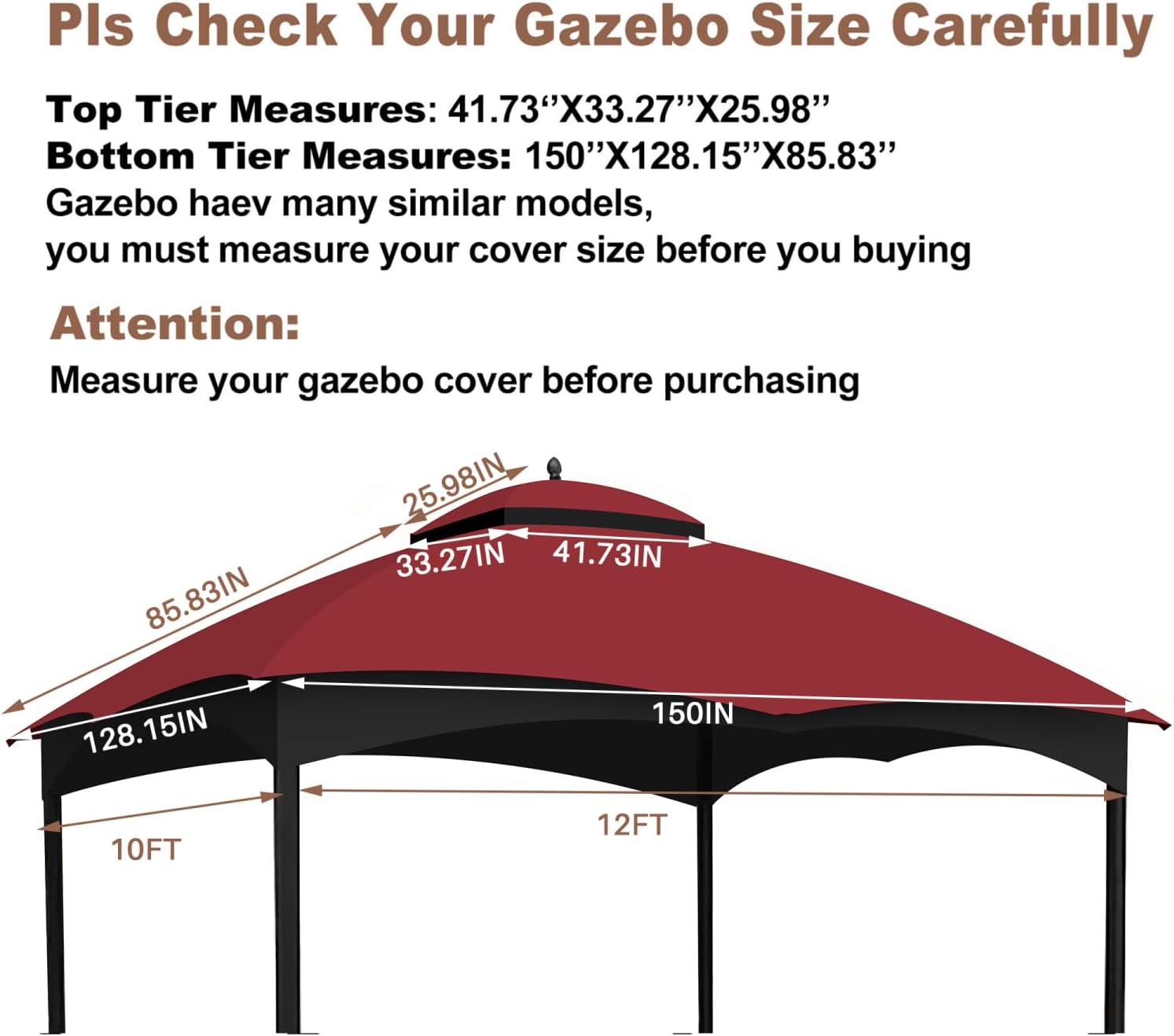 Replacement Canopy for Lowe'S Allen Roth Heavy Duty Gazebo Roof Gazebo with Air Vent 10X12 Gazebo Coverreplacement Only (Burgundy) Fabric Burgundy Water-Repellent Fabric Outdoor