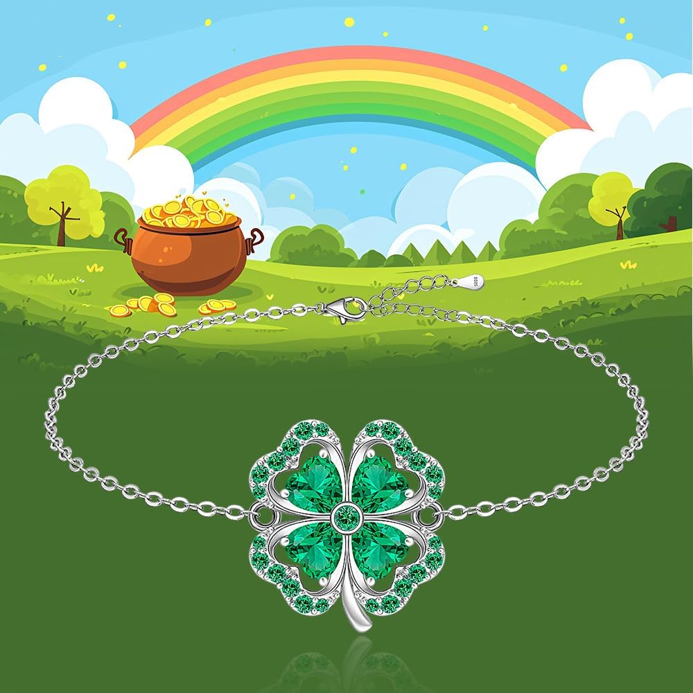 Shamrock Bracelet for Women Sterling Silver celtic St Patricks Day Bracelet Four Leaf Clover Green Luck Gifts Irish Jewelry - Image 6