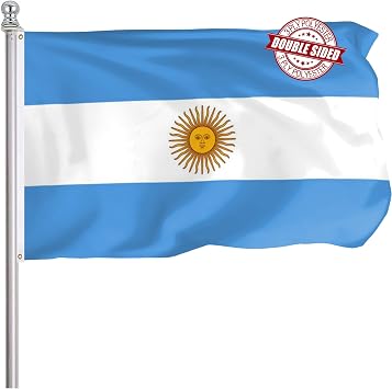 Argentina Argentinian Flag 3x5 Ft Outdoor, Heavy Duty 3 Ply Polyster Argentinian National Flags, Double Sided Vibrant Color Argentina Country Flag Double Stitched Brass Grommets