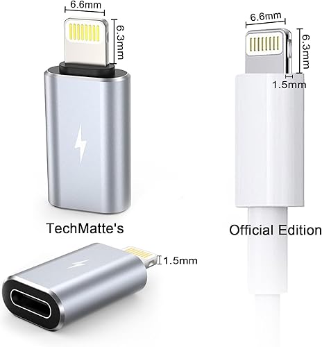 Miniatura 3 de TechMatte Cable adaptador USB C tipo C a Lightning, 2 unidades 1.8-2.2A 15W carga rápida compatible con sincronización de datos, compatible con