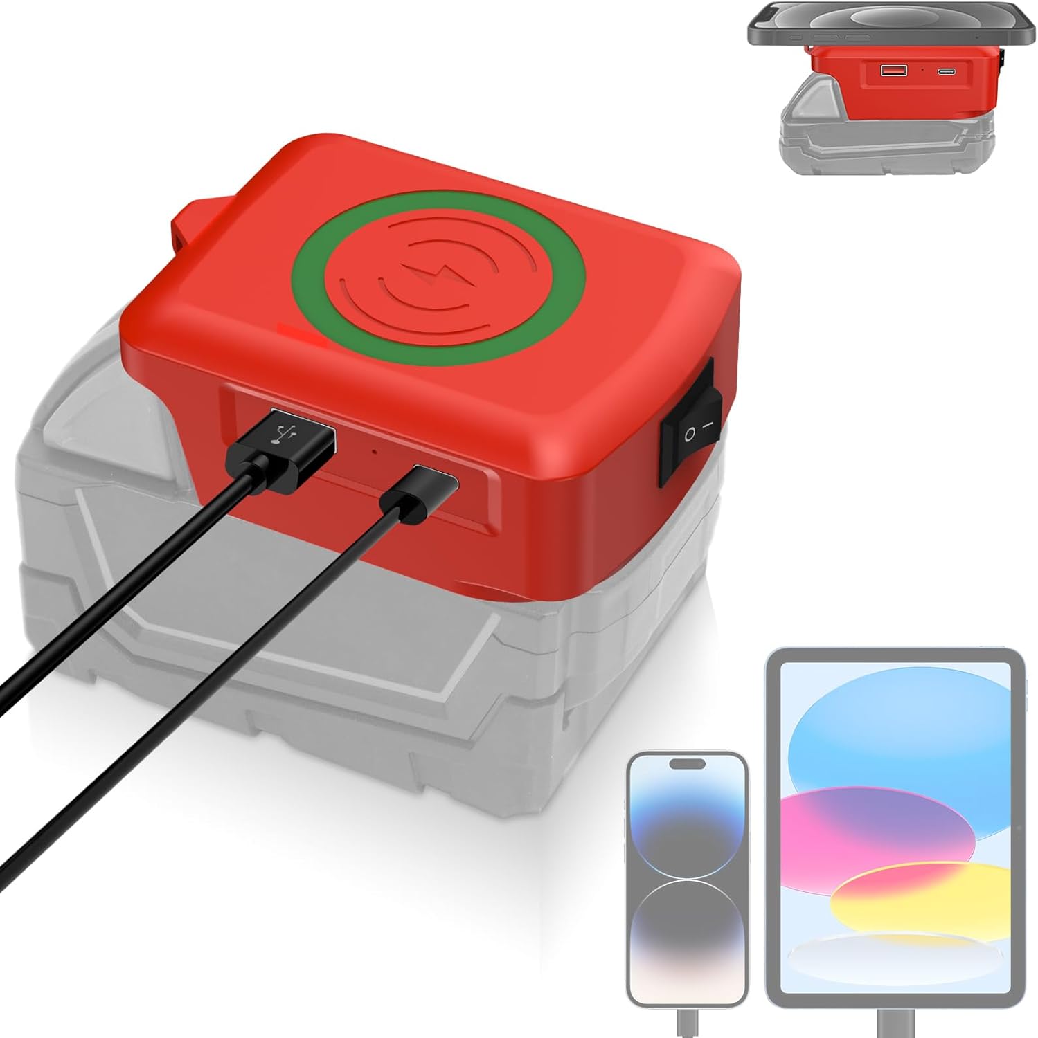 Cordless Wireless Charging for Cell Phones,Compatible with Milwaukee 18V M18 Lithium Battery,USB Charger Adapter for Samsung for Android for iPhone - Image 7