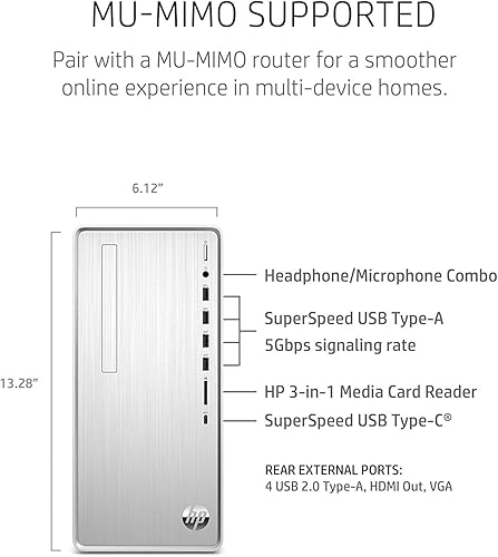 Miniatura 3 de HP Pavilion PC de escritorio, AMD Ryzen 5 5600G, 12 GB de RAM, SSD de 512 GB, Windows 11 Home, conectividad Wi-Fi 5 y Bluetooth, 9 puertos USB,