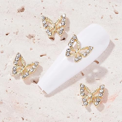 Miniatura 5 de Dijes de aleación 3D de mariposa para uñas, 20 piezas de dijes de mariposa de metal, gemas de cristal brillante, diamantes de imitación de mariposa,
