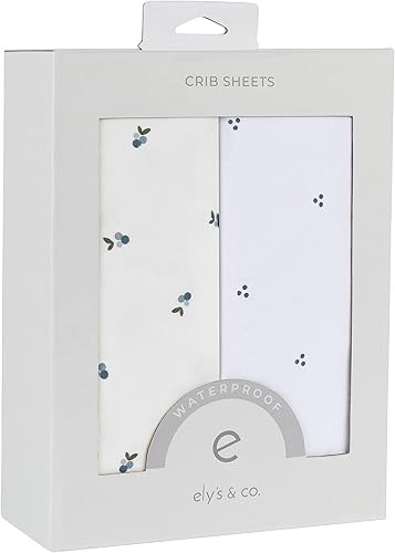Ely's & Co. Sábanas impermeables para cuna, 100% algodón con forro impermeable, protector de colchón integrado, juego de 2 sábanas bajeras para
