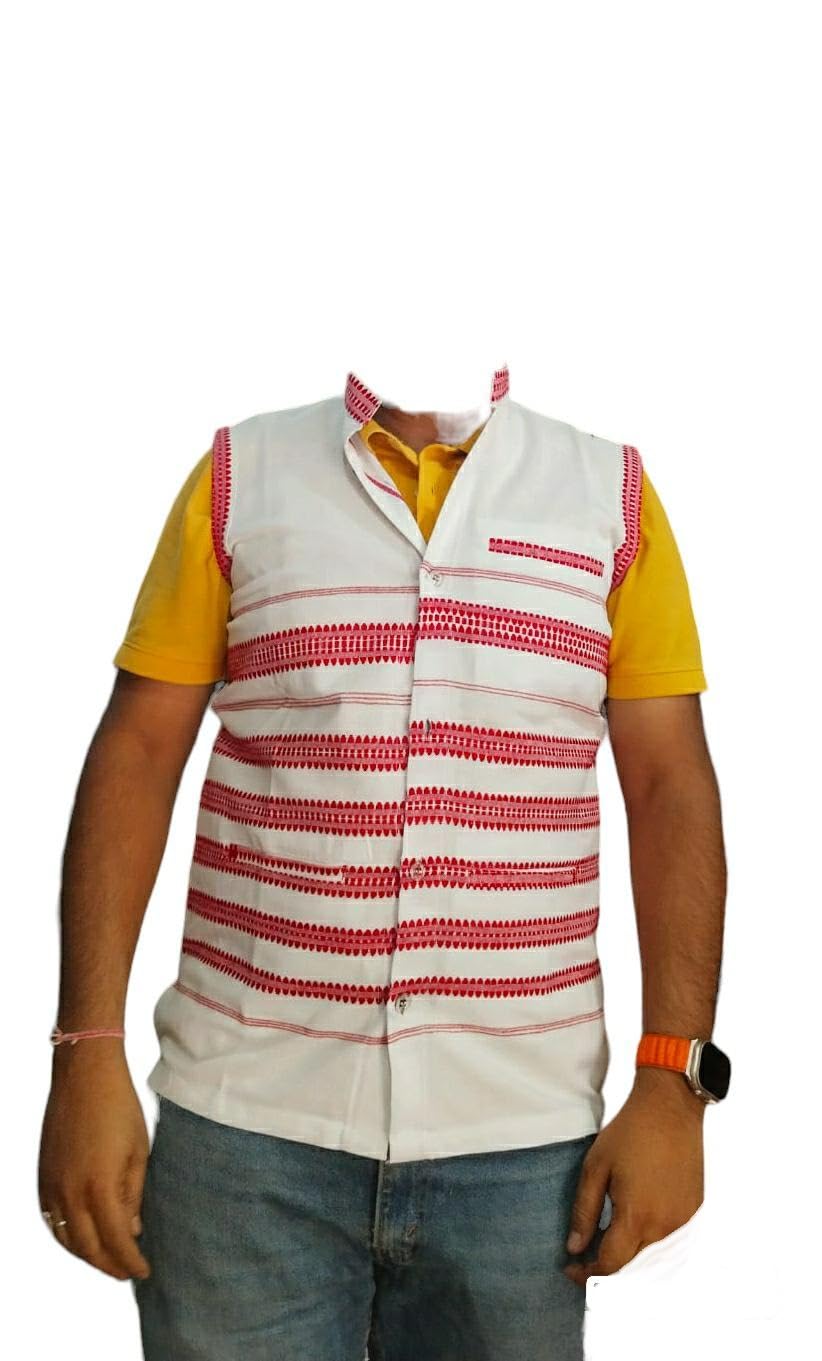 lafabriqueind designer Asamiya & Santhali Bundi/Coat/overcoat for mens in Red color (Free size) - Pack of 1-picture-17
