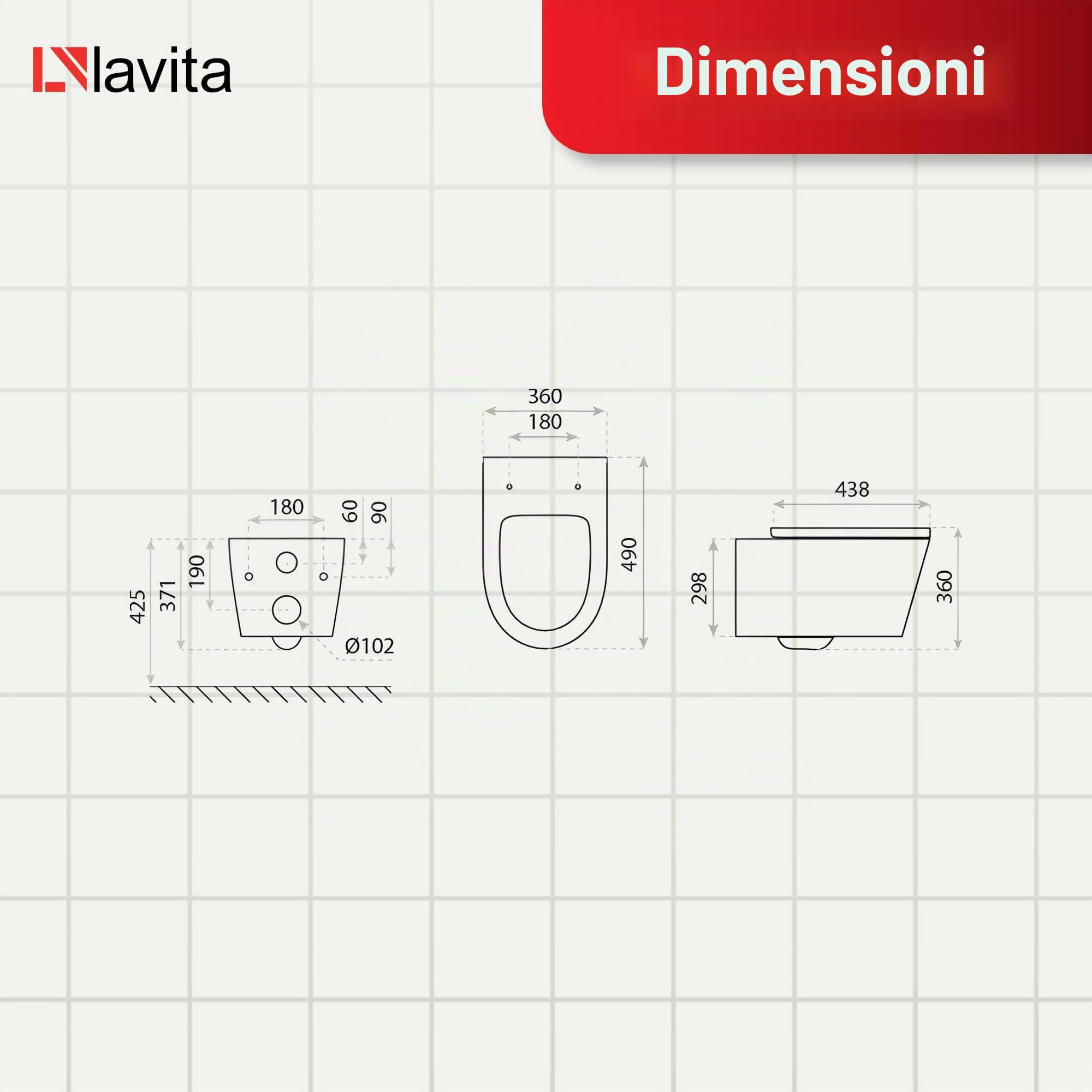 LAVITA WC da parete Versoni Black, coperchio per WC con abbassamento automatico e cerniere in metallo, WC sospeso, sistema di risciacquo Tornado 2.0, nero