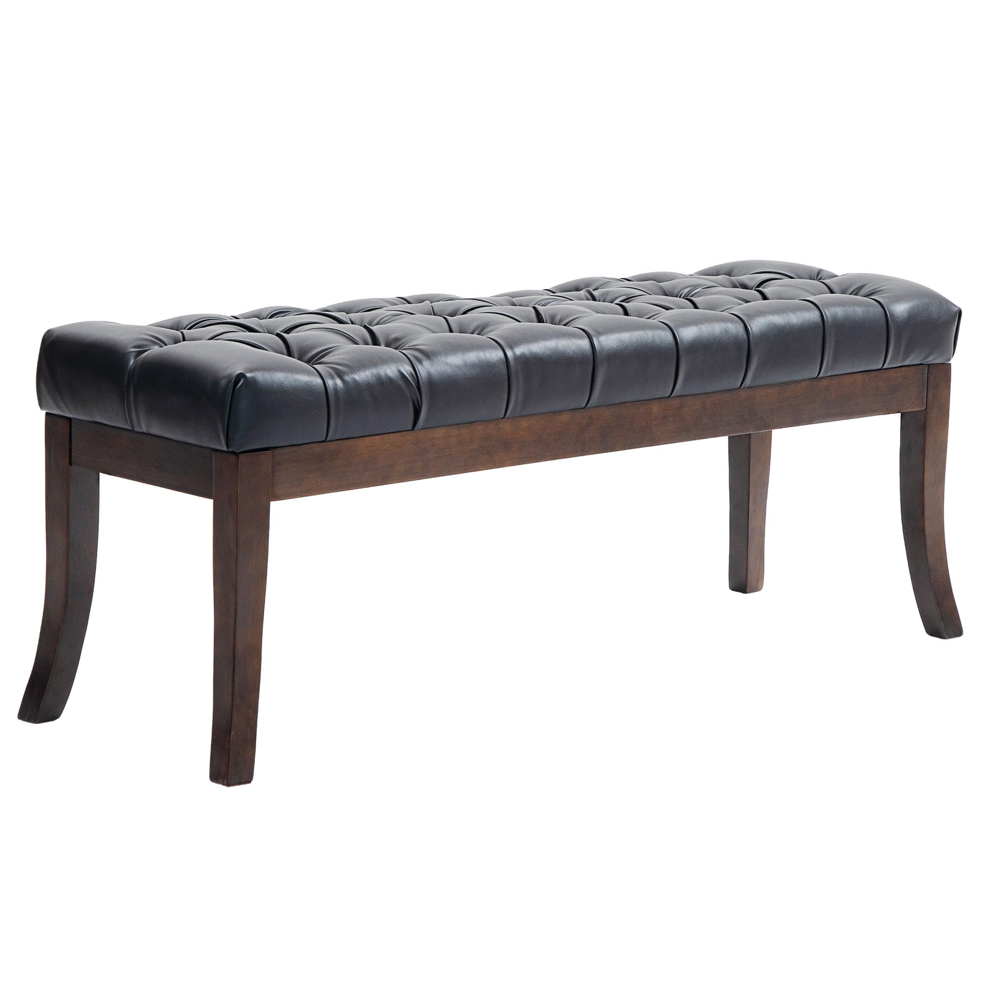 HOMCOM Banco con fondo de cama acolchado con diseño de botones y patas recurvas, banco de entrada de piel sintética y madera, 120 x 38 x 46 cm, negro