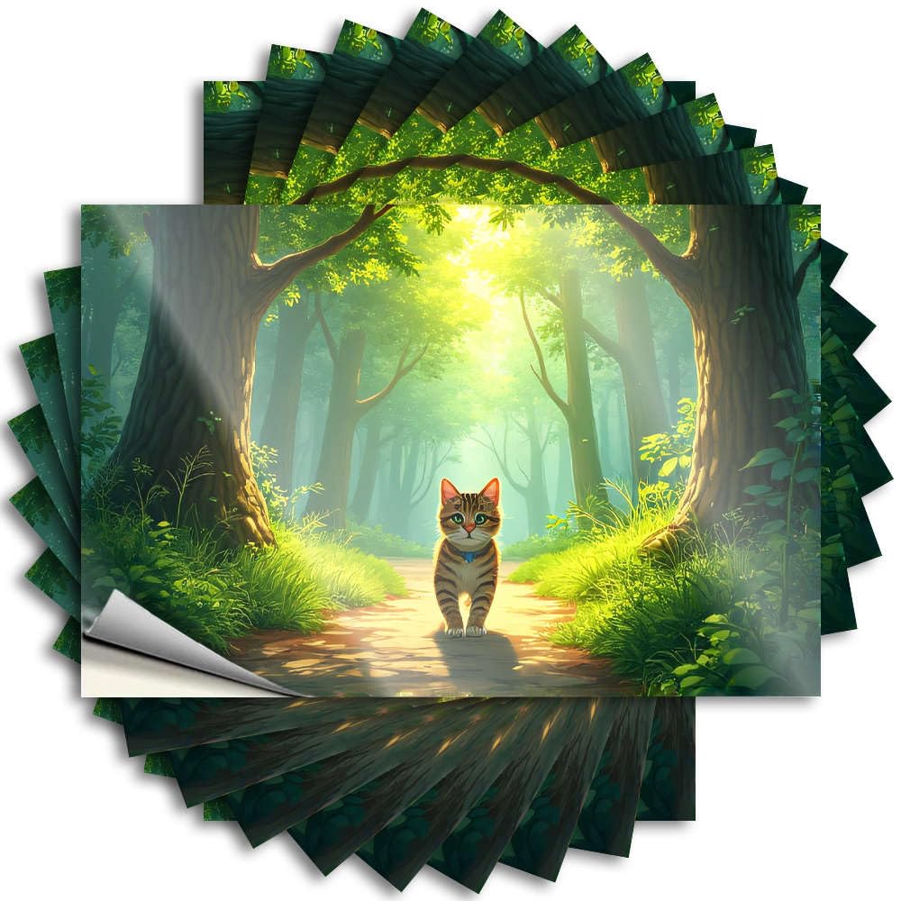 Fzfn Colour Sticker Indie Peel And Stick - A Cat Walks Down A Path In A Sunlit Forest. Tumbler Positive Waterproof Vinyl For Summer(8X12cm)