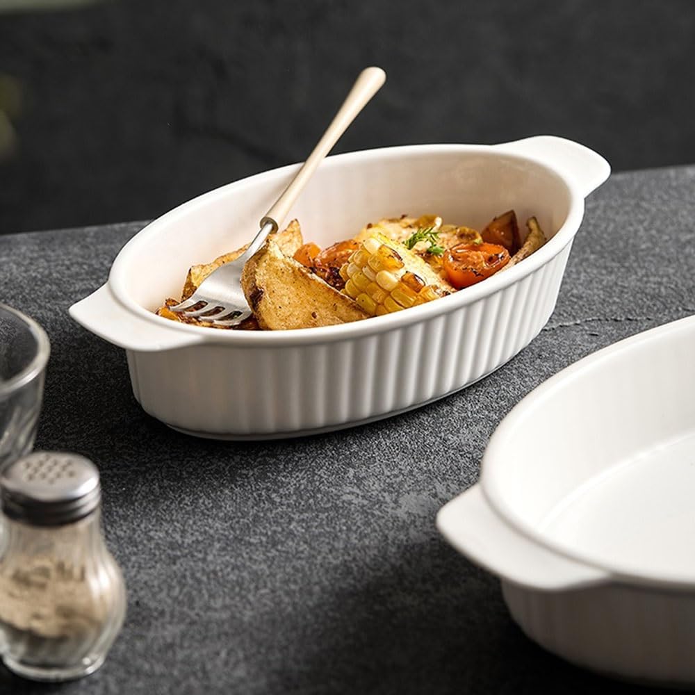 Naczynie do pieczenia 9,5-calowa, 600 ml, biała, ceramiczna miska do pieczenia, owalna, z podwójnym uchwytem, ​​do piekarnika mikrofalowego Zapiekanka