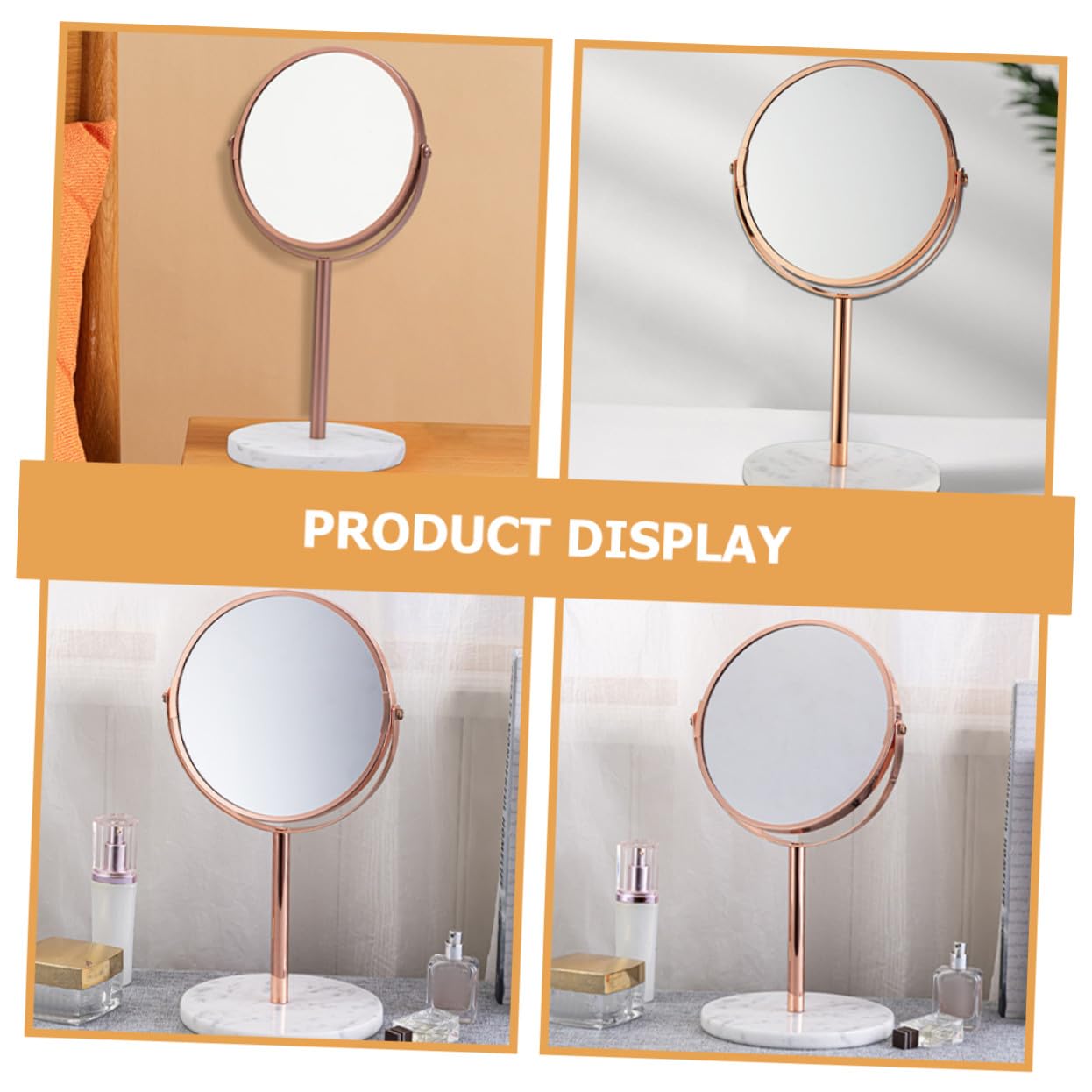 TOPPERFUN Specchio da Trucco Ingrandimento 2x e Rotazione Libera in Marmo e Metallo per Toeletta e Tavoli da Vanity Design Elegante e Funzionale