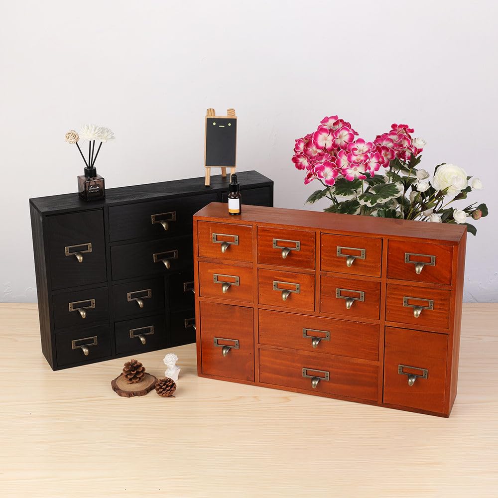 Apothekerschrank mit 12 Schubladen, Tisch-Apotheker-Schubladen, Bibliothekskarten, Katalogschrank, Medizinschränke, Holz, Schreibtisch-Organizer, Holz-Aufbewahrungsbox (braun)