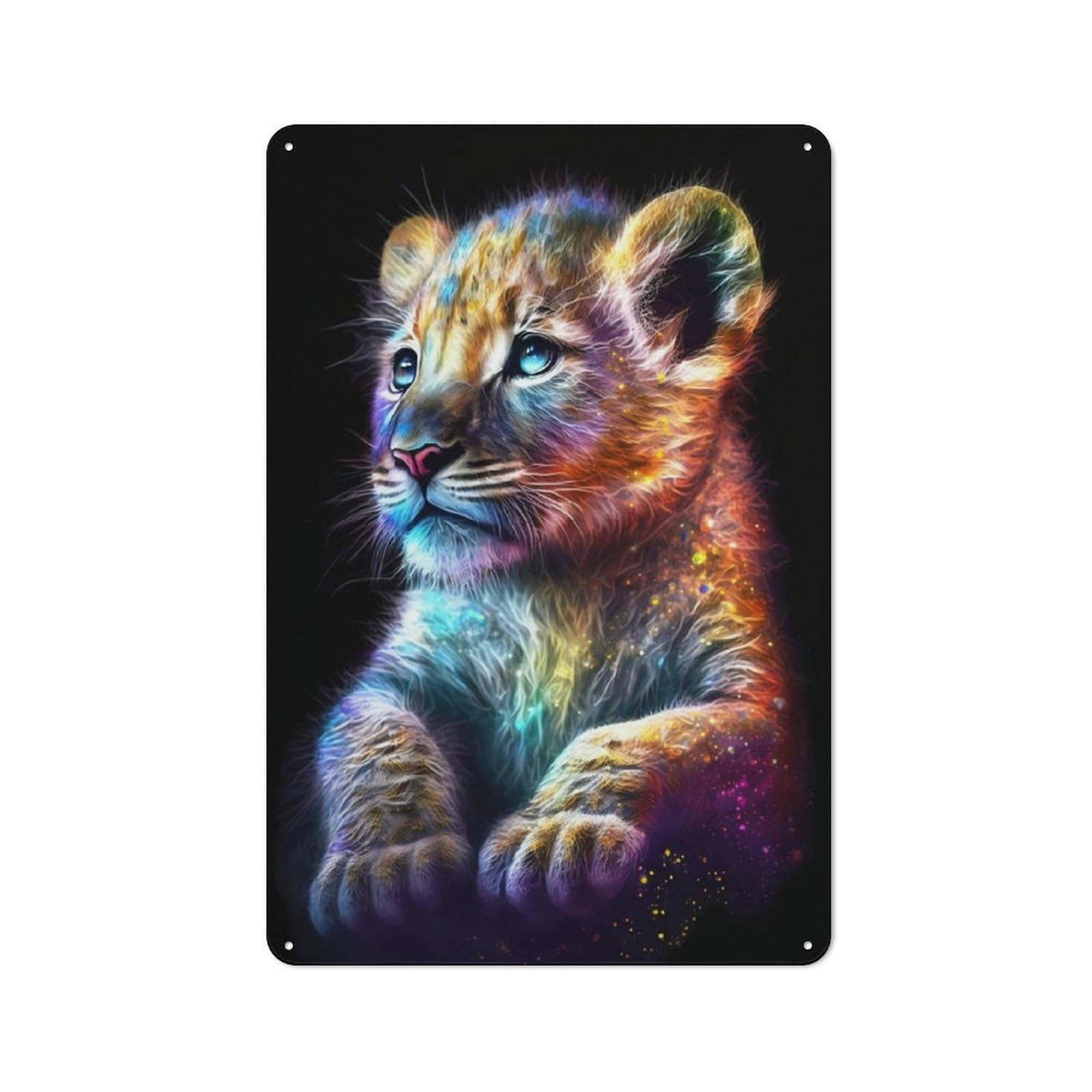 Junmoney Cute Rainbow Baby Lion Printed Metal Sign 30X20cm For Hallway Wall, For Living Room And Hallway Decor, For Home Office And Studio Walls