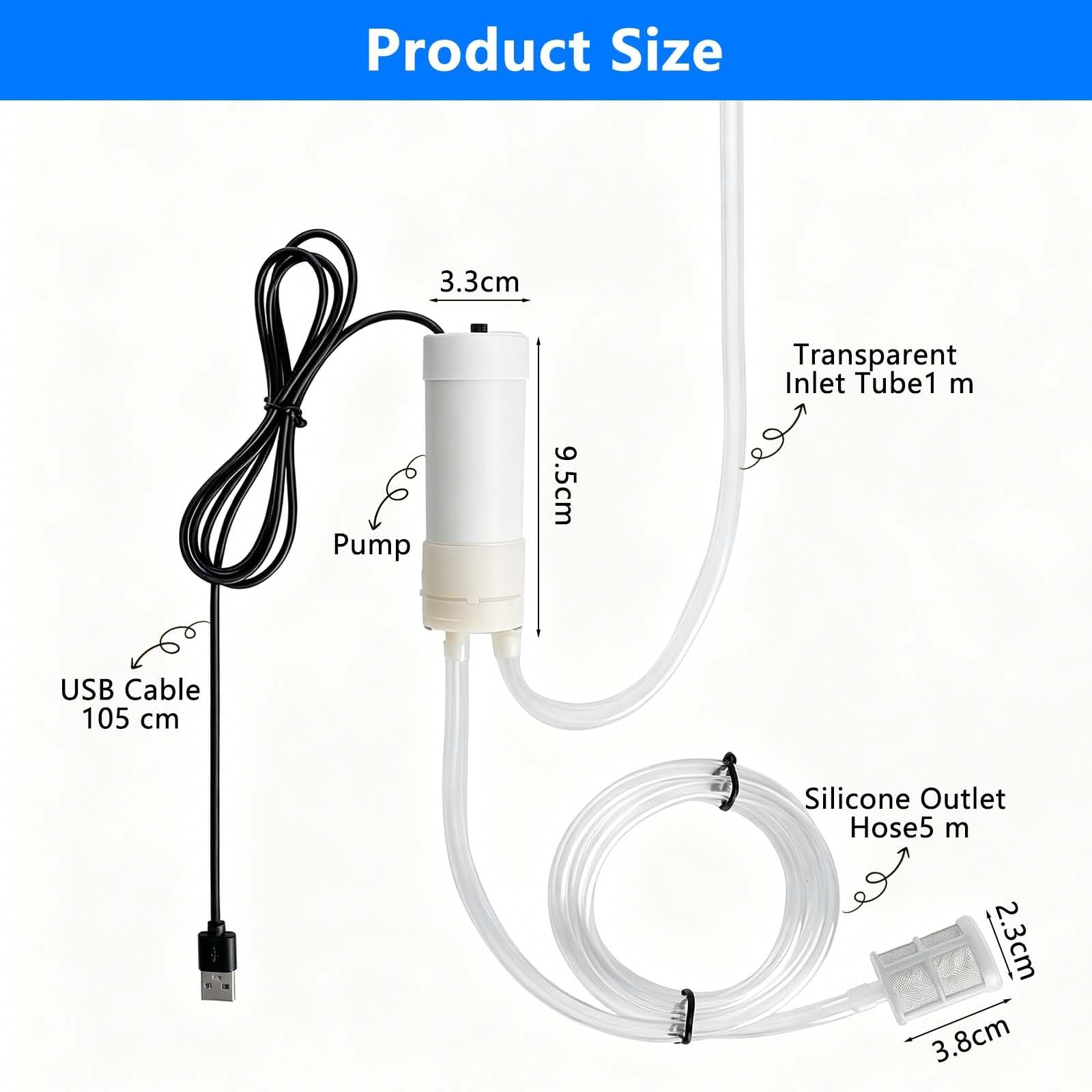 HENGBIRD Mini pompa wodna USB 5 V, samozasysająca, z wężem silikonowym o długości 5 m i filtrem ze stali nierdzewnej, elektryczna pompa do akwarium, nawadniania ogrodu i transferu wody