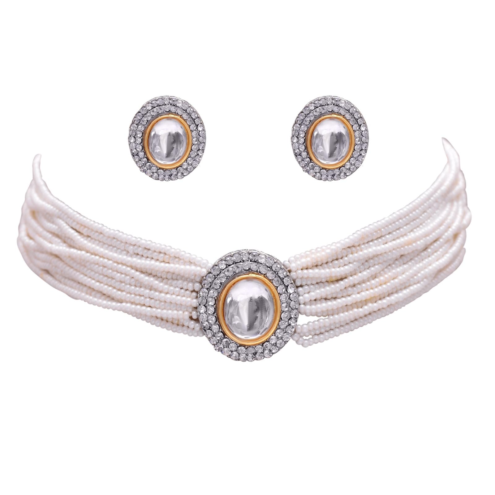 Tvayaa Art 18K Gold Plated Choker Necklace Kundan White Beads Traditional Jewellery Set For Women & Girls (Length-12 Inches) (B0BTDNN9DC) Amazon Price History, Amazon Price Tracker