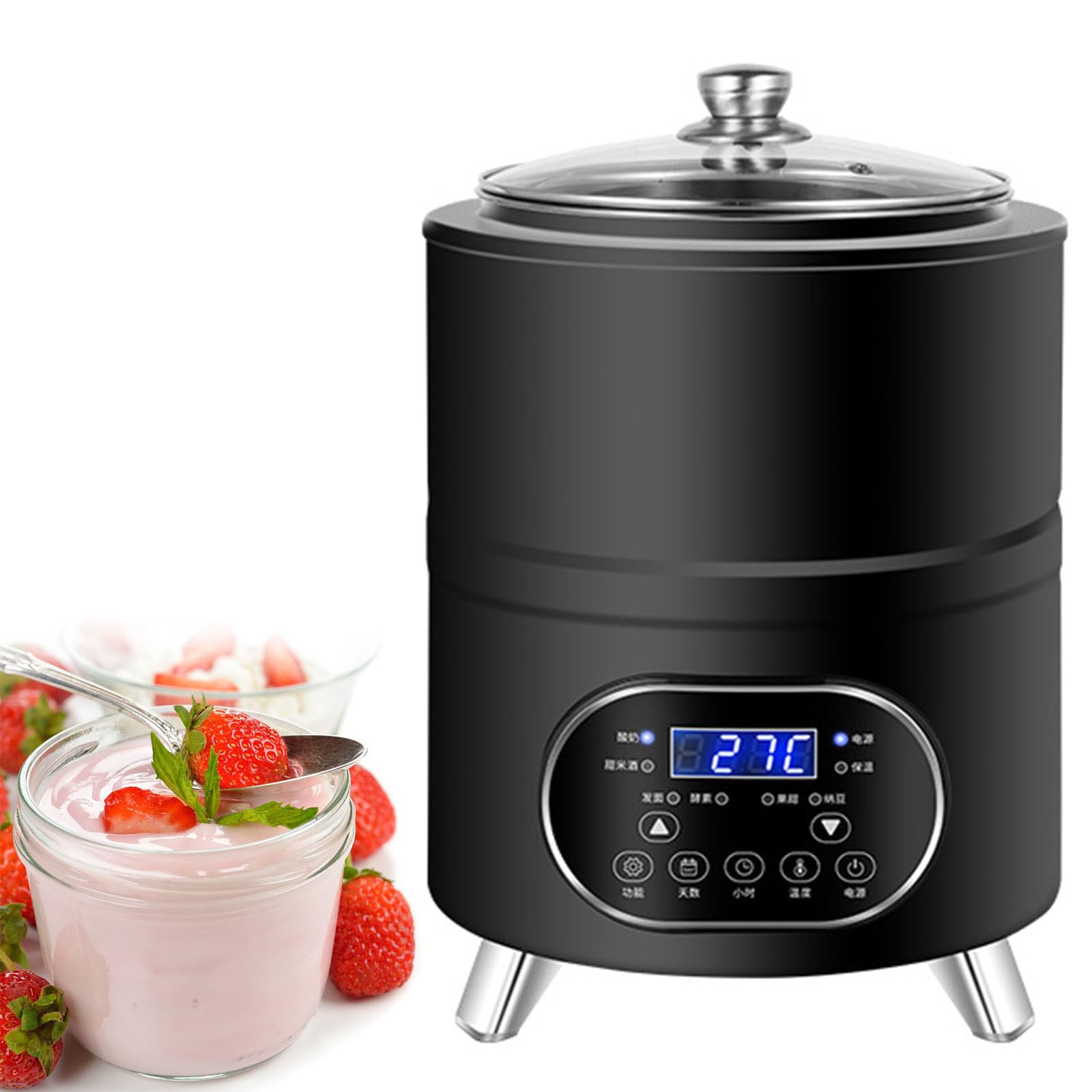 Máquina de yogur, tanque de fermentación automático de acero inoxidable con control de temperatura de 360°, temporizador para yogur casero y vinagre de frutas, capacidad de 8 litros para uso doméstico