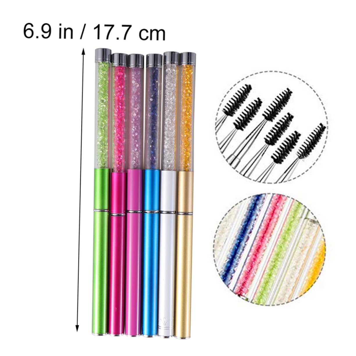 Mikinona Eyelash Brush Wands 6pcs with Rhinestones Makeup Mascara Applicator Lash Brush for Extensions Beauty Tool Dark