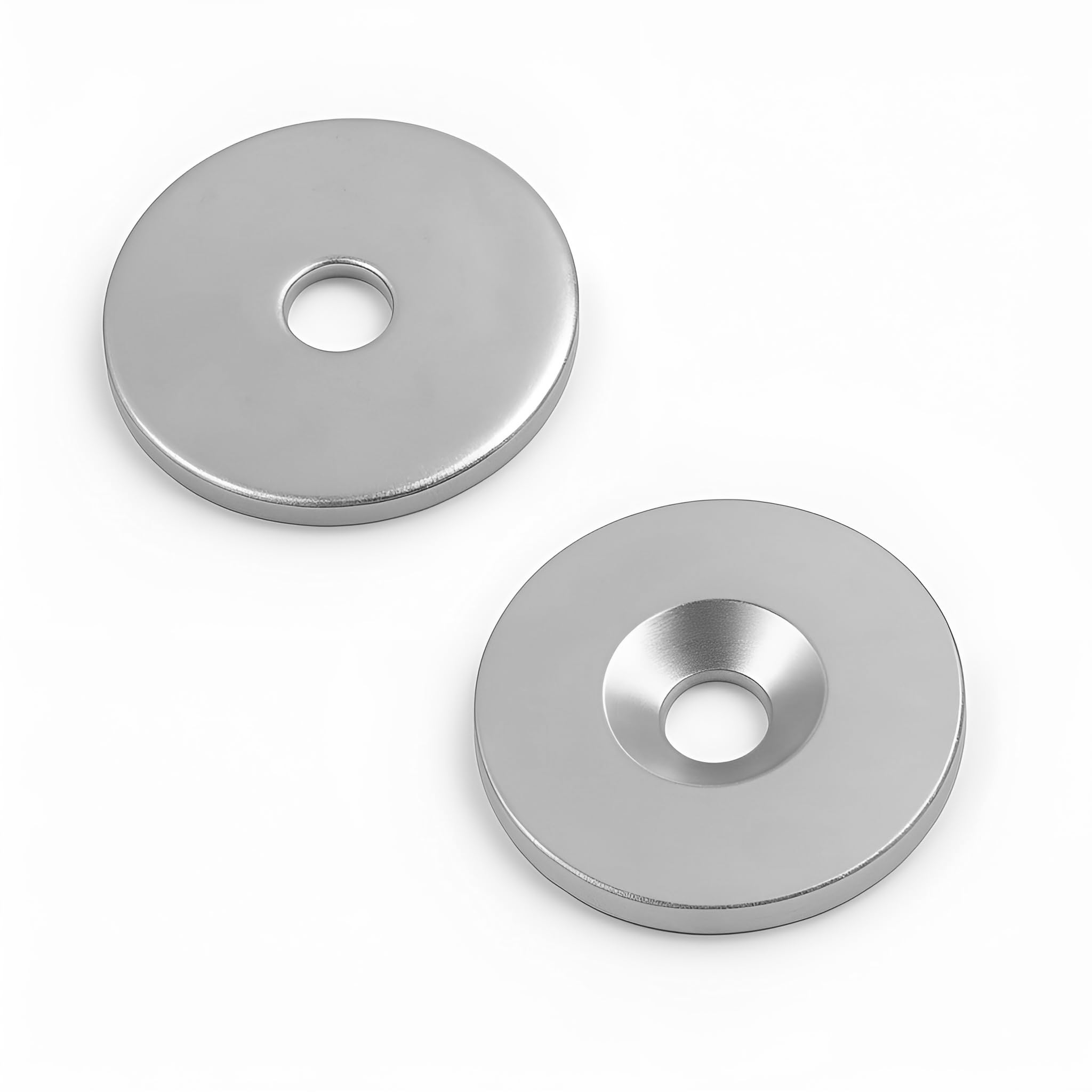 100 metalowych krążków z otworem i pogłębieniem – Ø 20 x 2 mm – ze stali ocynkowanej (DC01) – metalowe płytki okrągłe z otworem (otwór wpuszczany) – odpowiednik/podkład samoprzylepny do magnesów (ferromagnetyczny), ilość: 100 sztuk