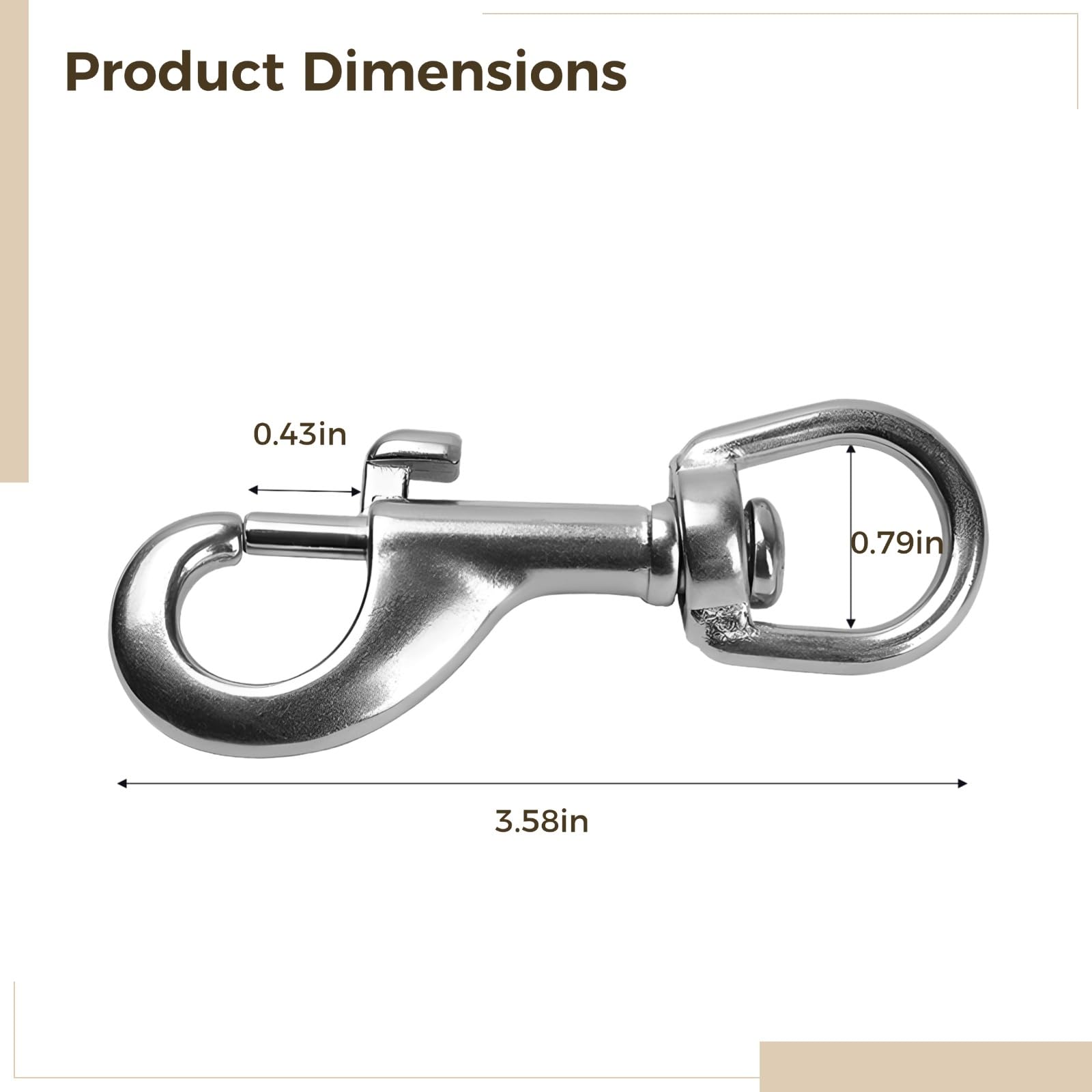 Lot de 4 crochets simples et doubles en acier inoxydable 316, crochets marins à mousqueton, résistants à la corrosion, clips pivotants, pour plongée, laisses pour animaux, extérieur