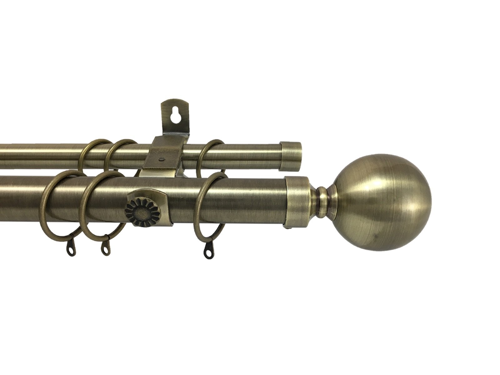 Your Home Online 28 / 19mm Metal Double Curtain Pole Metal Finial Polished Brushed Chrome Brass (2m, Antique Brass)