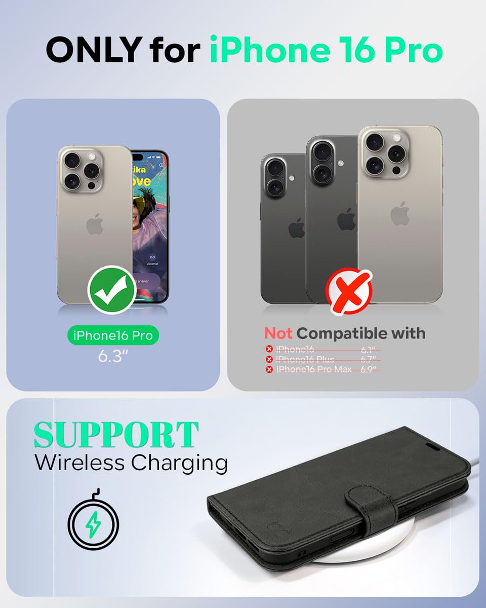 OCASE for iPhone 16 Pro Case, PU Leather Wallet, Magnetic Flip Folio Cover with RFID Blocking, Card Holders, Shockproof TPU - Image 2