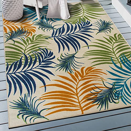 Rugshop La Palma Contemporary Floral Non-Shedding Outdoor Rugs for Deck,Patio,Backyard Indoor/Outdoor Area Rug 5' x 7' Multi