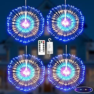 4 Pack Firework Lights, RJEDL 120 LED Christmas Hanging Fairy Lights with 8 Modes, Waterproof Starburst String Lights with Remote Timer for Indoor Outdoor Garden Yard Party Tree Decoration(Multicolor)
