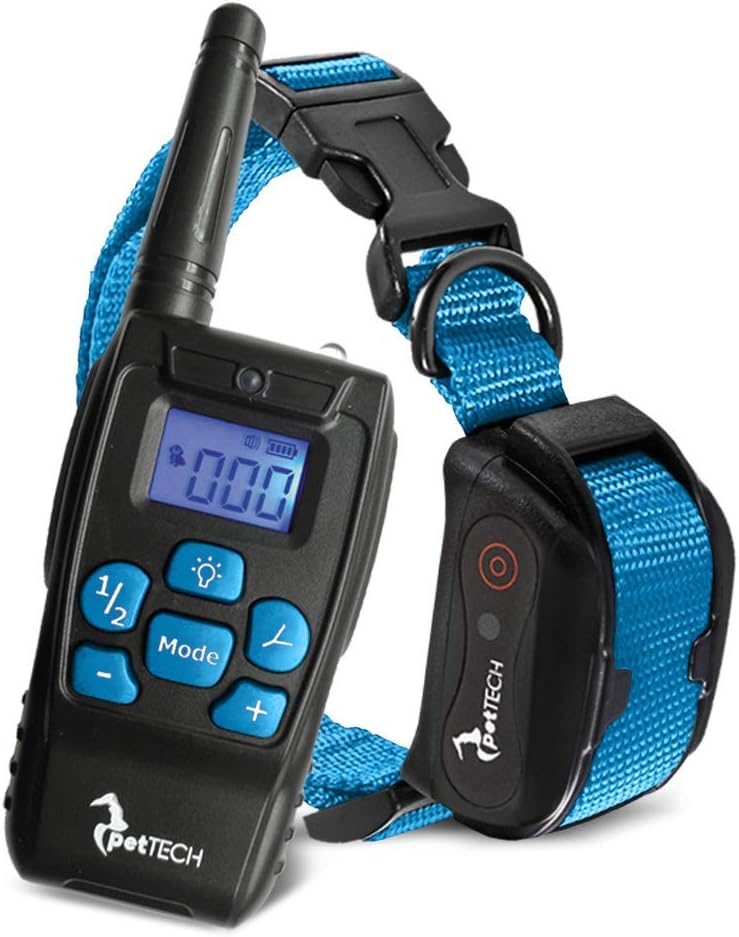 Close-up of the PetTech PT0Z1 remote transmitter and receiver collar.